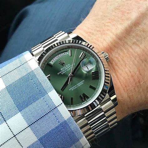 white gold rolex green face